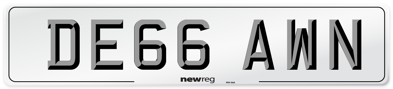 DE66 AWN Number Plate from New Reg